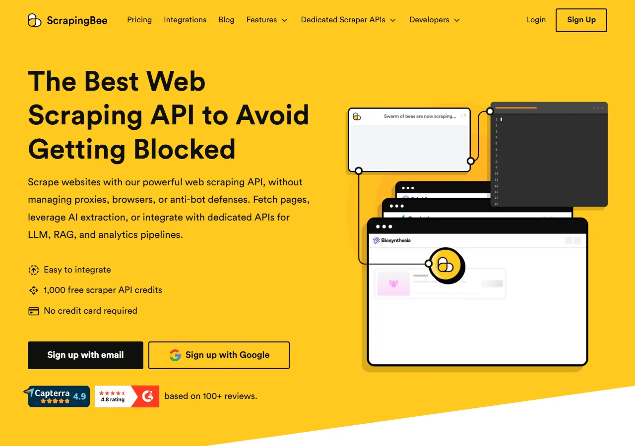 ScrapingBee homepage